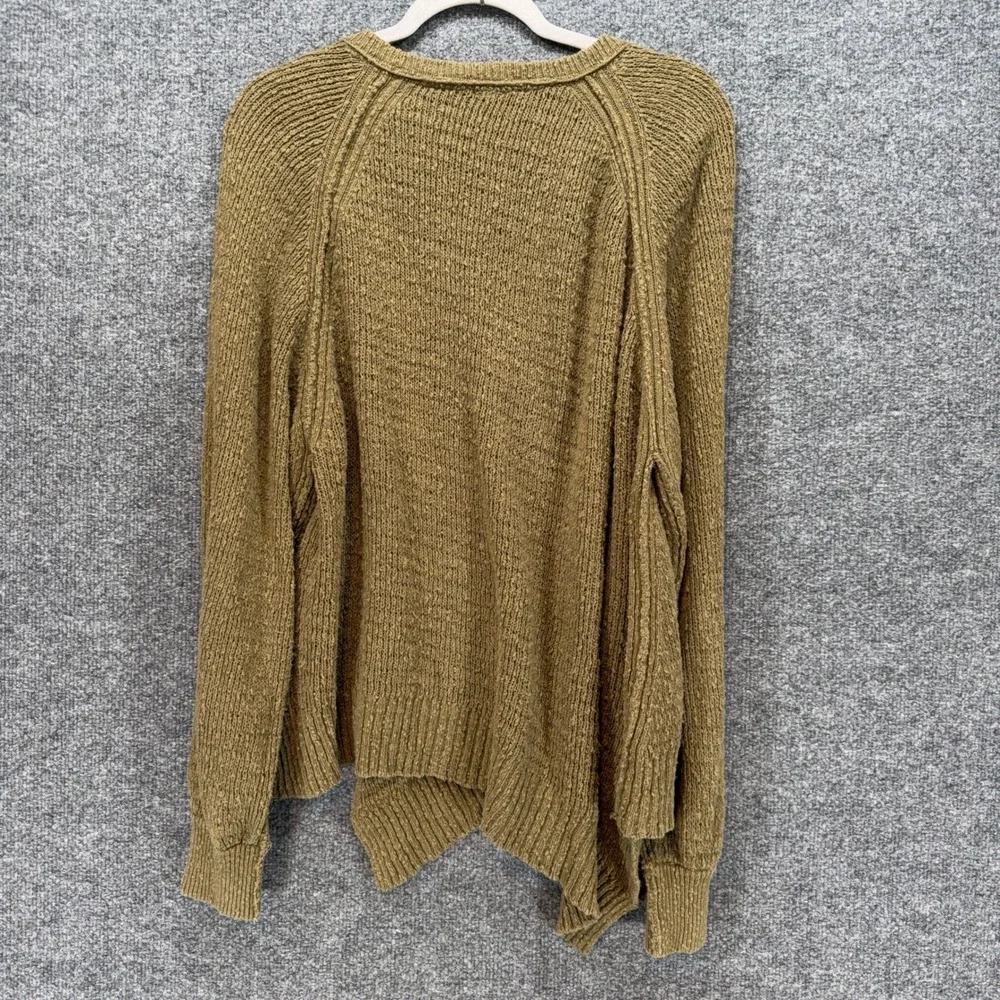 Free People Sweater Womens Medium Green V-Neck Chunky Knit Oversized Boho